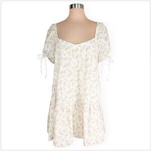 Jacquie The Label Ivory Cream White Print Babydoll Tiered Sun Dress New NWOT L